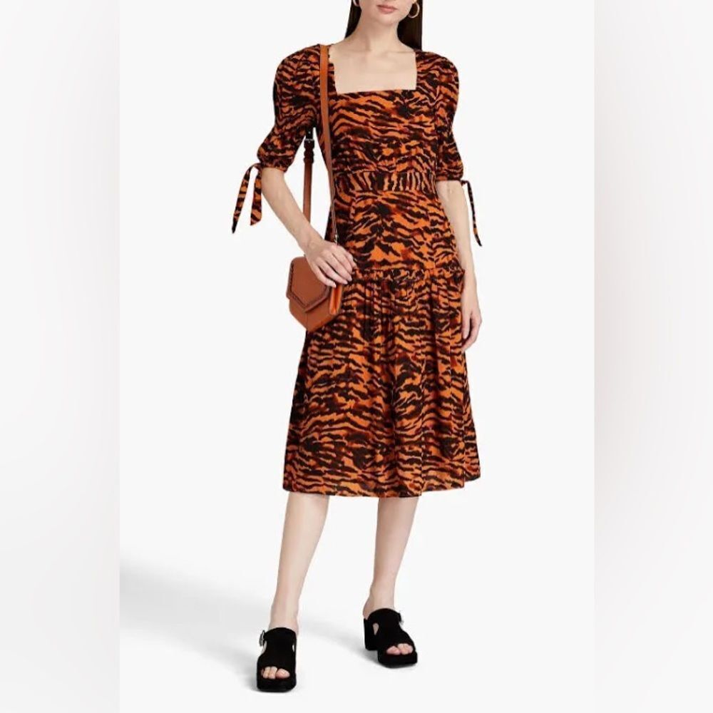 WALTER BAKER Yosline gathered tiger-jacquard midi dress 2